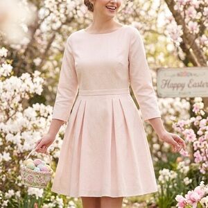 ModCloth Pink Polka Dot Jacquard Fit & Flare Dress XL Spring Party Brunch